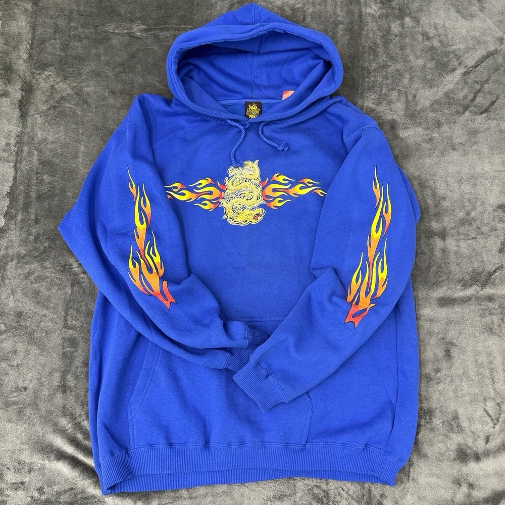 Vintage Dragon Hoodie Mens Extra Large Tribal Flame Sleeve Skater Y2K